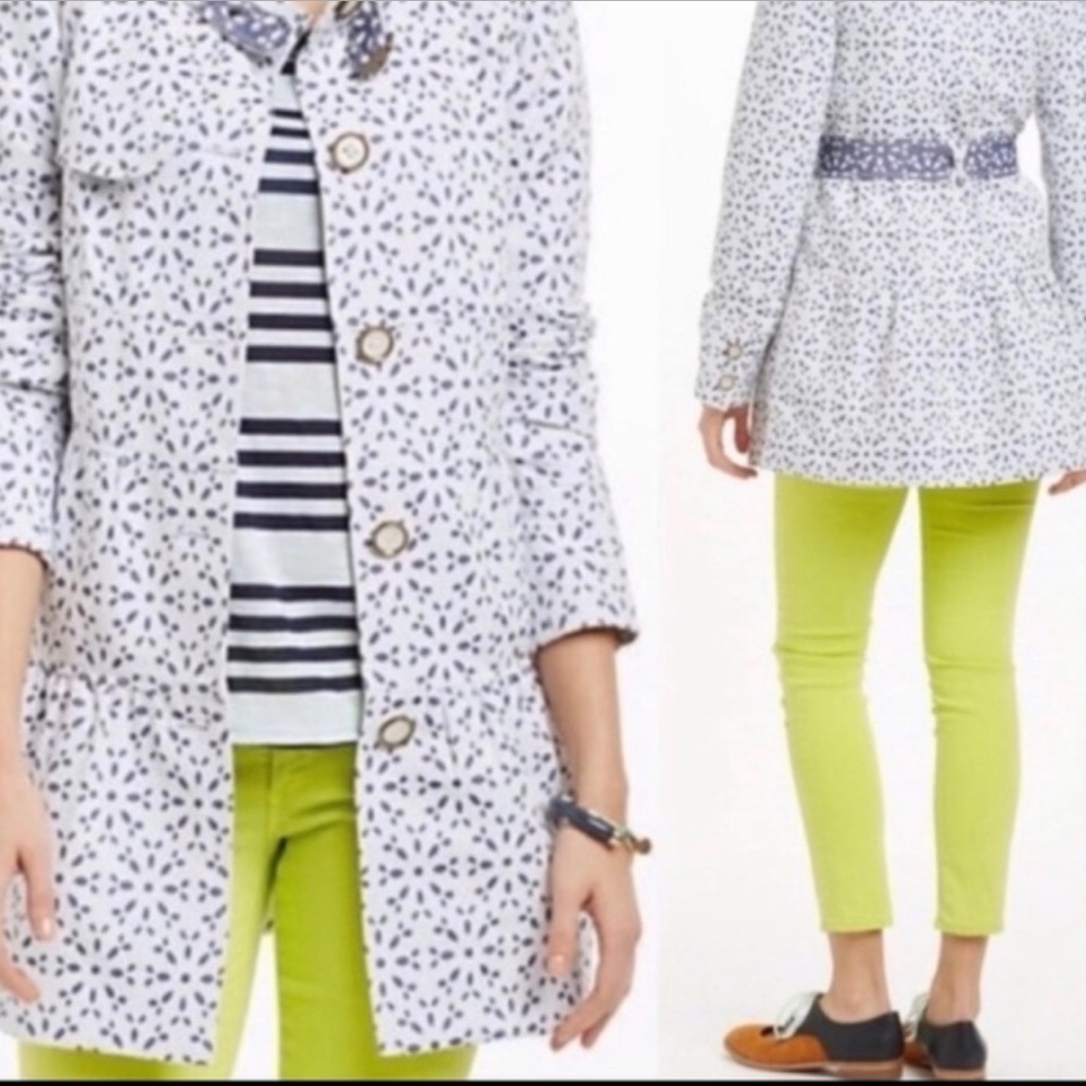 Women’s Ann Taylor / Anthropology white & blue Eyelet Print Trent Jacket Size M